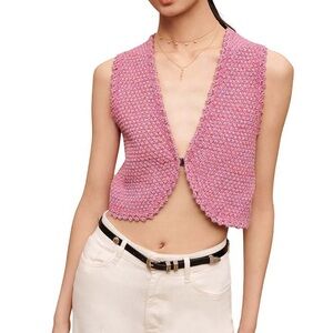 Maje Mantra Tweed Crop Top Pink Vest with Clasp